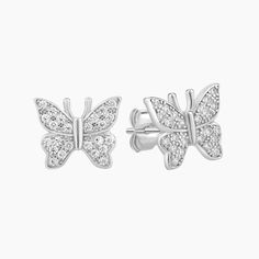 These stunning Sterling Silver Butterfly Stud Earrings feature a beautiful pave design that sparkles and shines in the light. The delicate butterfly shape adds a touch of whimsy and femininity to any outfit, making them the perfect accessory for any occasion. The intricate pave design showcases the beauty and detail of the piece, making it a must-have for any jewelry collection. Butterfly Stud Earrings, Delicate Butterfly, Butterfly Earrings Stud, Silver Butterfly, Butterfly Shape, Outfit Making, Showcase Design, The Beauty, Jewelry Collection