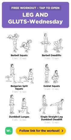 an exercise poster with instructions to do the leg and gluts - wednesday