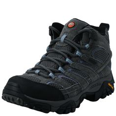 the men's hiking shoe is black and grey