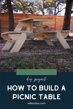 a picnic table made out of wooden planks with text overlay that reads how to build a picnic table