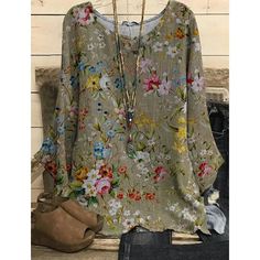 US$ 22.89 - Women's Linen Blouse Floral Printed Crew Neck Mid Sleeve Blouse Top - m.zicopop.com Non-stretch Printed Long Sleeve Tops, Multicolor Non-stretch Bohemian Blouse, Non-stretch Beige Blouse For Summer, Spring Crew Neck Blouse With Floral Print, Summer Floral Print Crew Neck Blouse, Spring Floral Print Crew Neck Blouse, Non-stretch Long Sleeve Summer Blouse, Spring Bohemian Crew Neck Blouse, Multicolor Floral Print Blouse With Crew Neck