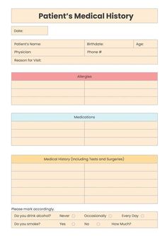 the medical history form is shown in this file, and it contains information for patients