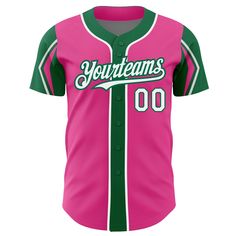 Custom Pink White-Kelly Green 3 Colors Arm Shapes Authentic Baseball Jersey Baseball Jersey Men, Logo Wear, St. Patricks Day, Blue Football, Orange Texas, Alpha Kappa Alpha, 3d Pattern, White Jersey, Sleeveless Crop Top