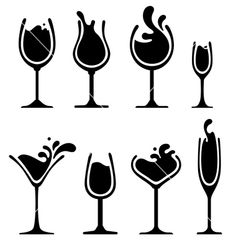 the silhouettes of wine glasses with different shapes and sizes are shown in black on a white background