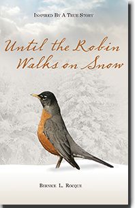 a bird sitting on top of a snow covered ground with the words until the robin walks on snow