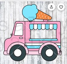 a pink ice cream truck with an ice cream cone on top