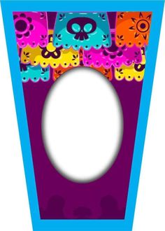 a blue and purple box with an image of skulls on the front, surrounded by colorful flowers