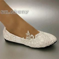 su.cheny White light ivory lace flats ballet Wedding Bridal shoes size 5-12 | eBay Comfy Wedding Shoes Ballet Flats, Lace Flat Wedding Shoes, Elegant White Ballet Flats For Wedding, Elegant White Wedding Ballet Flats, Elegant Slip-on Ballet Flats For Wedding, White Round Toe Flats For Wedding, White Flat Wedding Shoes For Bridal Shower, White Slip-on Wedding Flats, White Slip-on Flats For Wedding