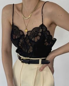 Deux Birds, Satin Camisole, Top Jeans, Fashion Design Clothes, Scalloped Lace, Fashion Fits, Fashion Lookbook, Outfits Casual