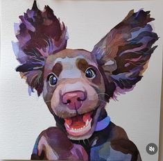 a painting of a dog with its tongue out