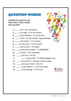 question words worksheet for kids