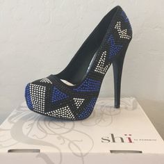 Brand New. Size 7.5 Party Heels Made Of Synthetic Material, Black Low-top Heels For Party, Shoes Color, Shoes Women, Shoes Women Heels, Black Blue, Blue Black, Shoes Heels, Size 7