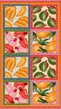 a quilt with different fruits and vegetables on it