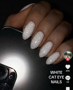 New Years Nails Solid Color, Nail Inspiration New Year, White Glitter Manicure, White Reflective Nails, New Years Nails White And Glitter, White Silver Sparkle Nails, Happy New Years Nails, Black Ice Nails, White Shine Nails