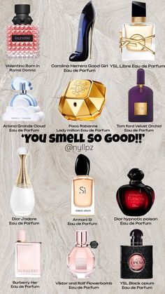 an advertisement with different types of perfumes on it