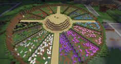 an aerial view of a flower garden in minecraft