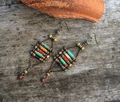 Earthy Handmade Multicolor Earrings, Vintage Multicolor Beaded Earrings With Ear Wire, Work Earrings, Earrings Boho Chic, Free Spirited Woman, Boho Chic Earrings, Native American Earrings, Boho Beauty, Hippie Earrings