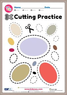 cutting practice sheet with scissors and circles for children to learn how to cut the shapes