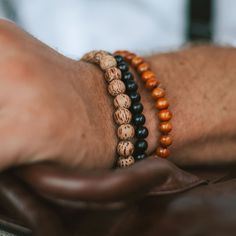 Black and Brown Bracelet | In stock! | Lucleon Wood Bead Bracelet, Brown Bracelet, Wrist Wear, Fathers Day Presents, Summer Bracelets, Black Bracelets, Metal Beads, Browning, Wooden Beads