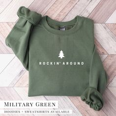 Christmas Tree Sweatshirt. Rockin Around the Christmas Tree Hoodie. Unisex Adult Holiday Shirt. Minimal Merry Xmas Crew. - Etsy Heat Press Sweatshirt Ideas, Christmas Tree Hoodie, Cold Sweatshirt, Always Cold, Merry Happy, Holiday Wear, Gildan Sweatshirts, Holiday Shirts