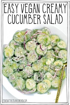 a white plate topped with cucumber salad