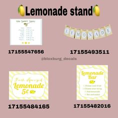 the lemonade stand has been decorated with yellow and white lettering