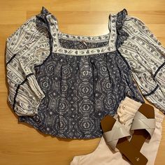 Free People Mostly Meadows Blouse. New With Tags, Brand New, Never Worn. Size Extra Small. Cream Casual Peasant Top For Spring, Casual Cream Peasant Top, Blue Cream, Free People Tops, Free People, Color Blue, Blouses, Womens Tops, Brand New