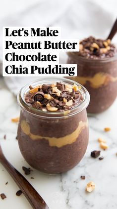 two jars filled with chocolate pudding and nuts