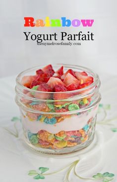 rainbow yogurt parfait in a glass bowl