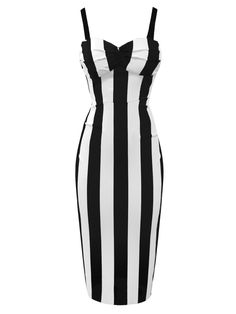 30-70% OFF✓ Fast Shipping✓Make a statement with Retro Stage's Black 1960s Vertical Stripe Straps Pencil Dress. The vertical stripes and elegant straps offer a sophisticated twist on a classic pencil dress. Retro Glam Outfit, Cool Style Edgy, Black And White Pattern Dress, 50s Pencil Dress, Classic Pencil Dress, Retro Stage, Vertical Striped Dress, Edgy Glam, Black And White Striped Dress