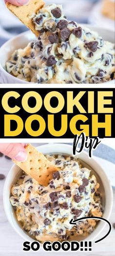 the recipe for this cookie dough dip is so good and it's ready to be eaten