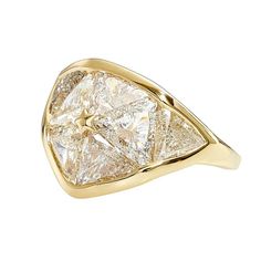 18 Karat Yellow Gold "Interstellar Dome" Ring with Triangle-Cut Diamonds (5.5 tcw). Ring can be ordered in any size.