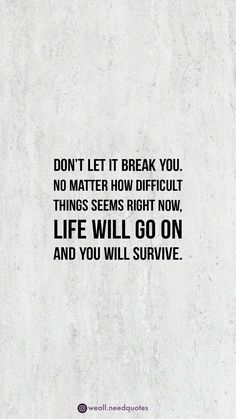 Don't let it break you. No matter how difficult things seems right now, life will go on and you will survive. I Will Survive Quotes, Fresh Quotes, Life Happens, English Quotes, No Matter How, Empath, Make Sense, Don't Let