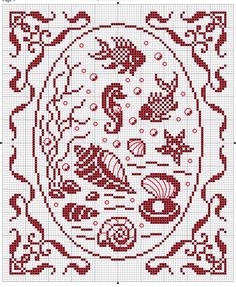 a cross stitch pattern with red and white designs