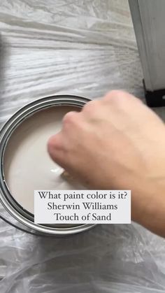 a person holding a paint can with the words what paint color is it? sherylin williams touch of sand