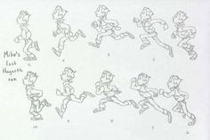 an old drawing of various cartoon characters running in different poses and positions, from the beginning to the end of the 20th century