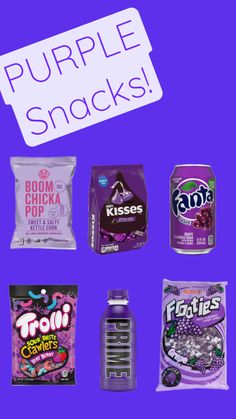 purple snacks are displayed on a purple background