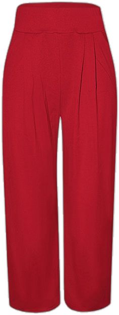 Red Trousers With Elastic Waistband, Red Ankle-length Pants With Pockets, High Waist Red Pants With Elastic Waistband, Red High Waist Pants With Elastic Waistband, Red Bottoms With Elastic Waistband, Red Wide Leg Pants With Elastic Waistband For Work, Red Straight Pants With Elastic Waistband, Red Wide-leg Pants With Elastic Waistband, Red Elastic Waistband Bottoms For Work