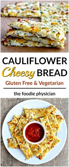 the recipe for cauliflower cheesy bread is shown