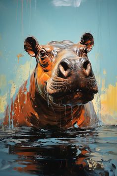 a painting of a hippopotamus in the water