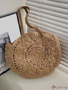 BirdinBag – Straw Bag with Intricate Hollow Out Design – Bird in Bag Eco-friendly Beige Satchel Bag, Large Capacity Natural Color Top Handle Bags, Beige Bohemian Top Handle Bag, Bohemian Beige Top Handle Bag, Straw Tote Bag, Beach Trips, Straw Tote, Reusable Straw, Bird In Bag