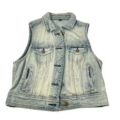 American Eagle Womens AEO Denim Jean Vest Blue Sz M RN #54485. Button up. 2 chest pockets with buttons and 2 slit front pockets. Pre Own 2013. Condition is "Pre-owned". Does have signs of normal wear some fading but overall good condition for being 8 years old. Measured the best I could chest is 12 in, and length is 18 in. See pics for measurements and condition any questions please ask. Shipped with USPS. Jean Vest, Denim Jean, Denim Vest, Chest Pocket, Denim Jeans, American Eagle, Overalls, Button Up, Signs