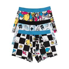 Add a little “kawaii” to your underwear drawer with these officially licensed Hello Kitty & Friends men’s boxer briefs! The pack includes three pairs of boxers, each featuring vibrant, professionally printed patterns of favorite characters like Hello Kitty, Badtz-Maru, My Melody, and more. Crafted from a comfortable blend of 83% polyester, 9% recycled polyester, and 8% spandex brush, these boxer briefs offer a soft and flexible fit that promises the utmost comfort for all-day wear. When it’s time for a wash, simply machine wash them on cold with like colors, then tumble dry on low. Cutest Gifts For Boyfriend, Men Wishlist, Things I Want To Buy, Shop Hello Kitty, Male Boxers, Cute Boxers, Hello Kitty Friends