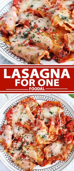 lasagna for one is shown in two different pictures