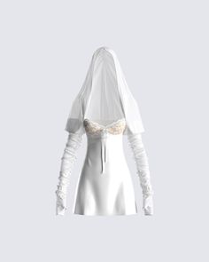 Draped in perfection - this two-piece set features a white gauze hooded shrug, and a white mini dress 🤍 Step into the room knowing they are all going to want to wife you up 😛 Optical Illusion Dress, White Corset Dress, Strapless Ruffle Dress, Tight Dress Outfit, Fairy Clothes, Illusion Dress, Pink Mini Dresses, Stage Outfits, Kpop Outfits