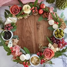 a wreath made out of different types of food