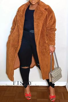 Fisdy - Versátil Abrigo Marrón Oscuro Sólido Casual con Cuello vuelto - Tallas Grandes Tamara Renaye, Teddy Coat Outfit, Fabulous Style, Baddie Fits, Plus Size Fall, Coat Outfit, Plus Size Cardigans, Teddy Coat, Pinterest Closet