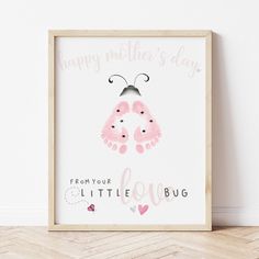 a pink ladybug print with the words happy mother's day from your little bug