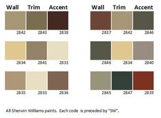 the color scheme for walls and ceilings in different colors, with numbers on each side