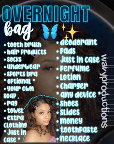 Baddie Packing List, Stay The Night Bag Essentials, Spend The Night Bag List, Spend A Night Bag, Sleepover Bag, Teen Advice, Social Life Hacks, Youtube Channel Ideas